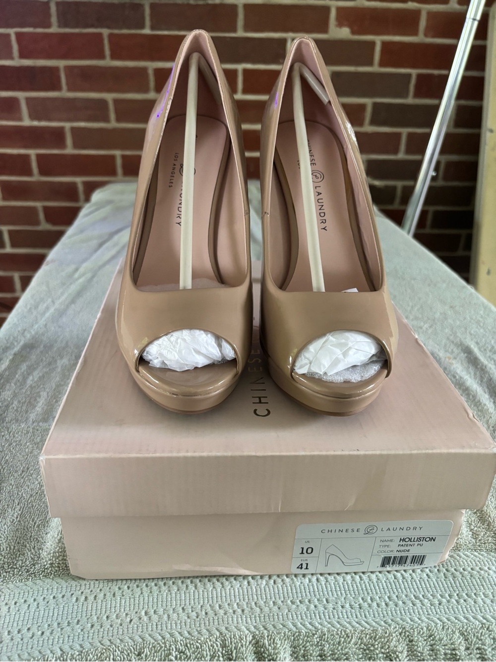 Chinese Laundry Nude Patent Peep-Toe Platform Pumps